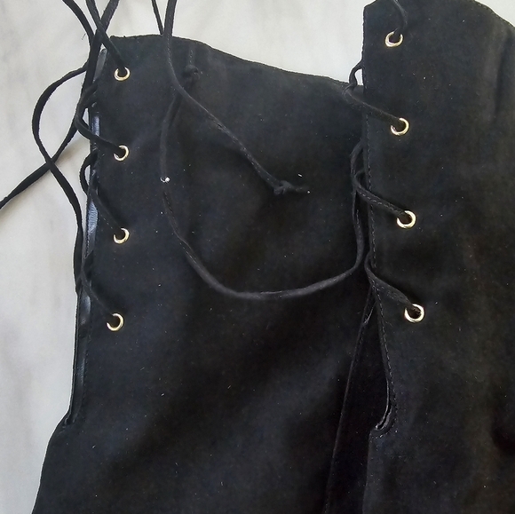 Nadia x FTF Mid Thigh Boots Women Sz 9W Black Ophelia Suede Back Laces New - Picture 5 of 14